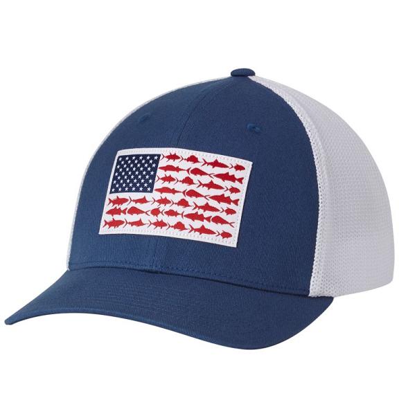 Columbia PFG Mesh Fish Flag Hats Blue White For Men's NZ68754 New Zealand